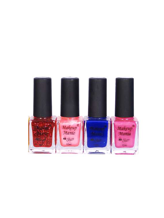 makeup mania nail polish combo, nail paint combo set of 4 pcs x 10ml each, nail polish set (463)