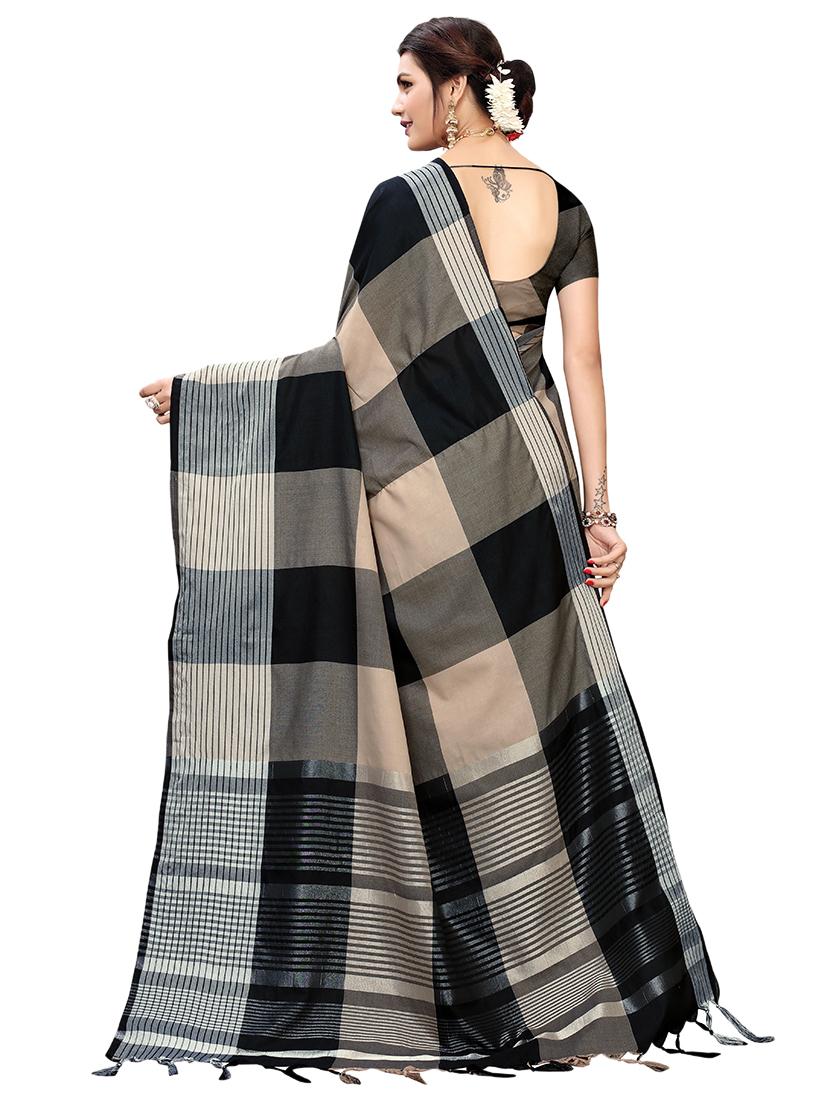 checkered woven saree with blouse - 17470438 - Standard Image - 1