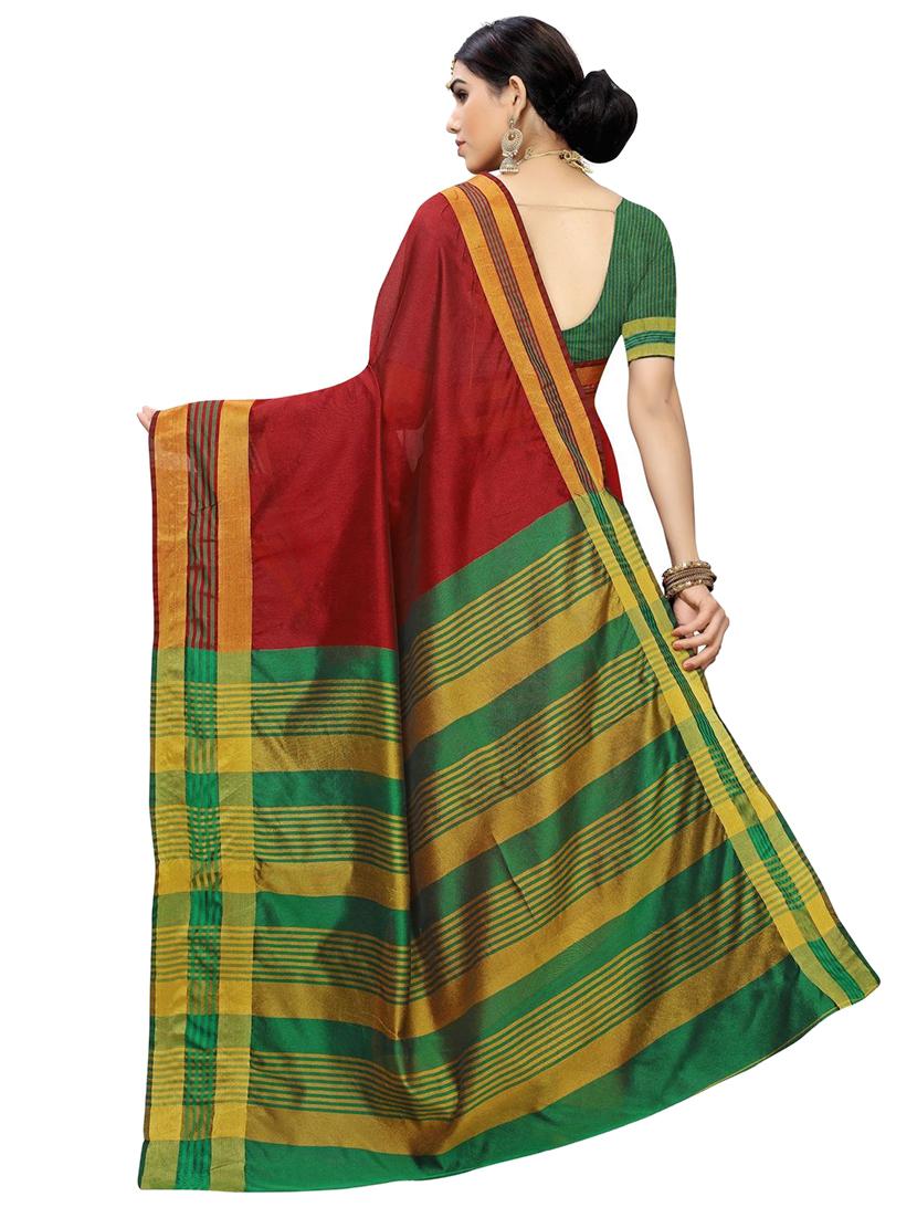 solid bordered woven saree with blouse - 17470460 - Standard Image - 1