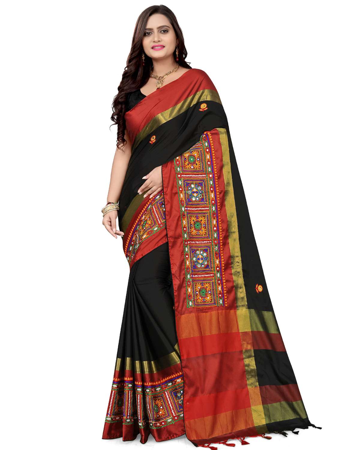 self design embroidered saree with blouse
