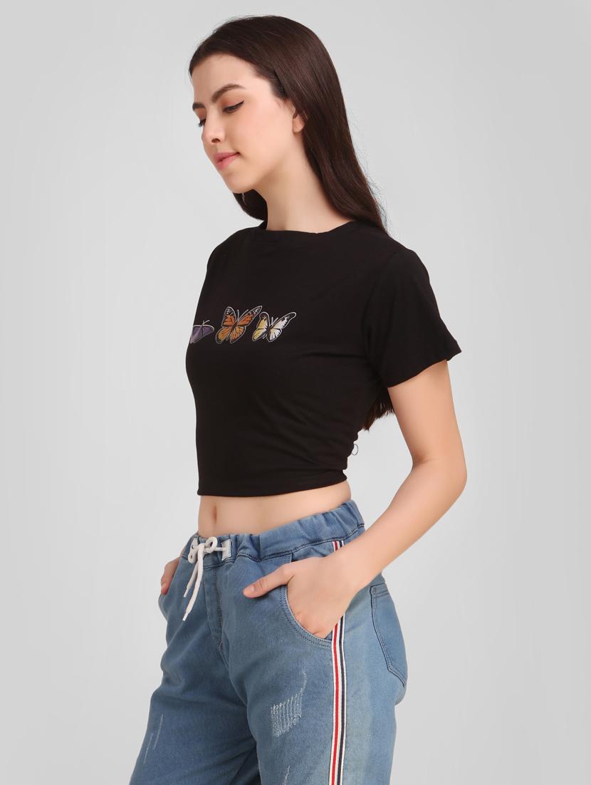 women's chest print round neck t-shirt - 17471221 -  Standard Image - 1