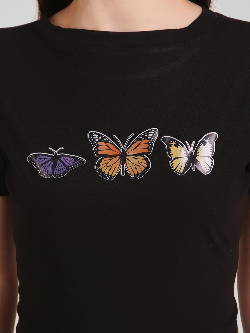 women's chest print round neck t-shirt - 17471221 - Standard Image - 4