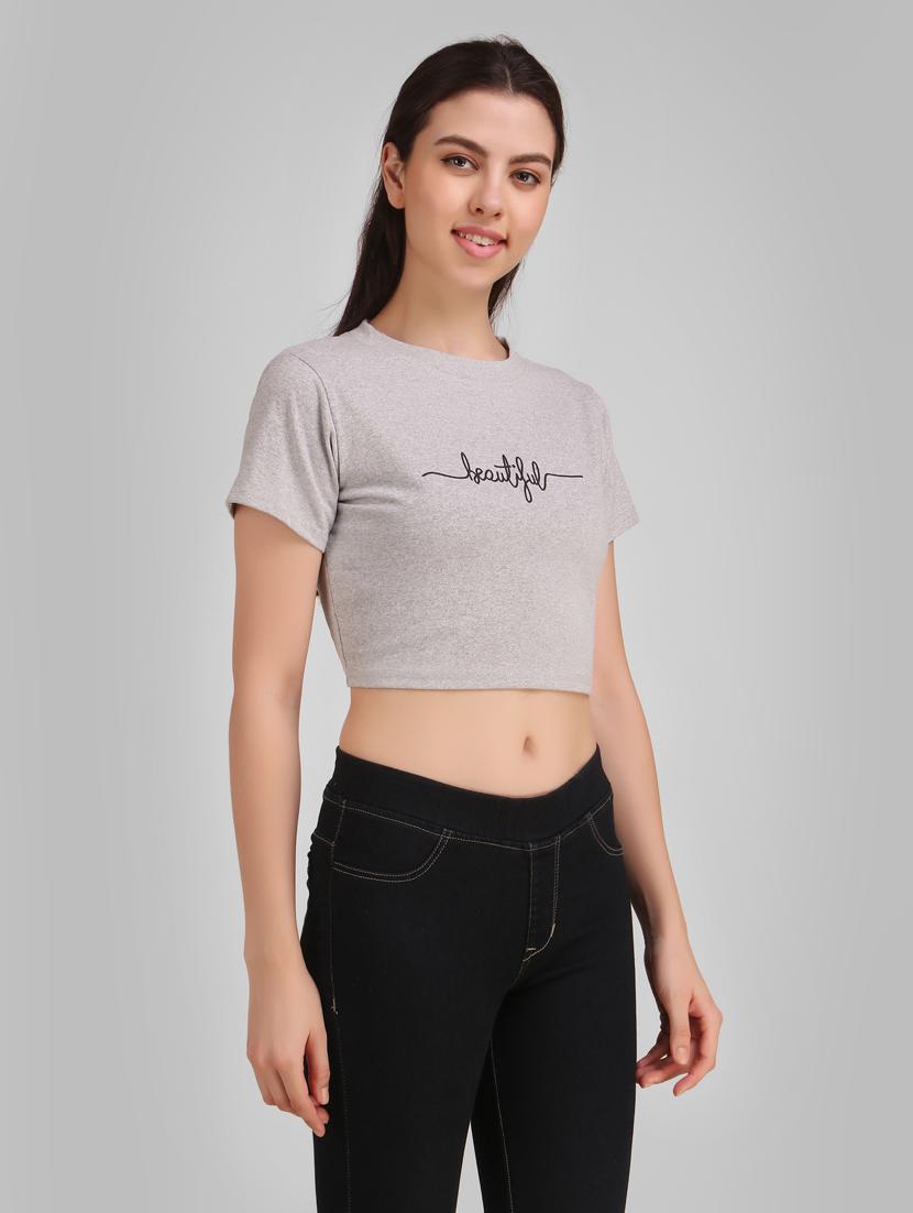 round neck quirky crop tee - 17471223 - Standard Image - 1