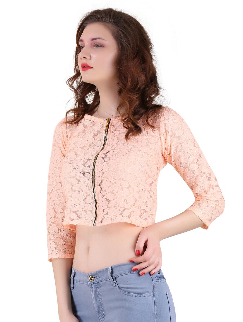 round neck laced crop top - 17471377 -  Standard Image - 1