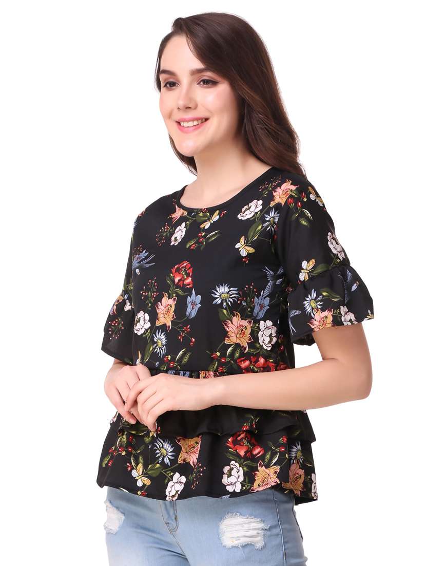 round neck ruffled layered top - 17471379 -  Standard Image - 1