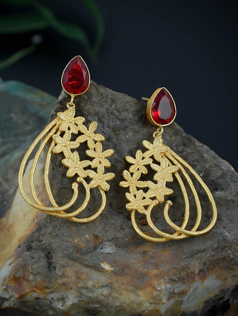 red tone gold brass drop earring - 17473889 - Standard Image - 1