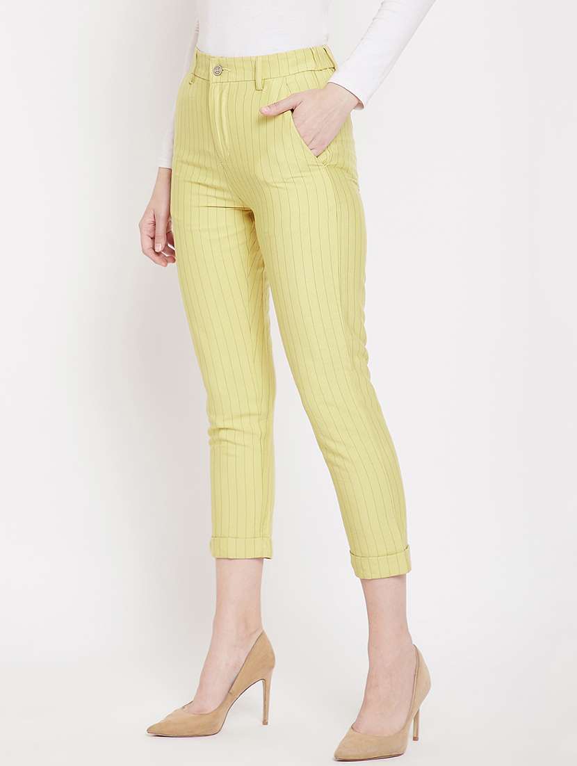 yellow high rise striped flat front trousers  - 17473920 -  Standard Image - 1