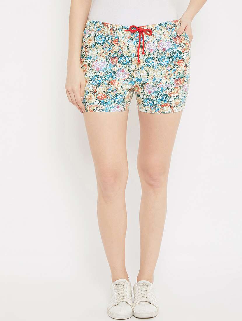 drawstring waist floral shorts 