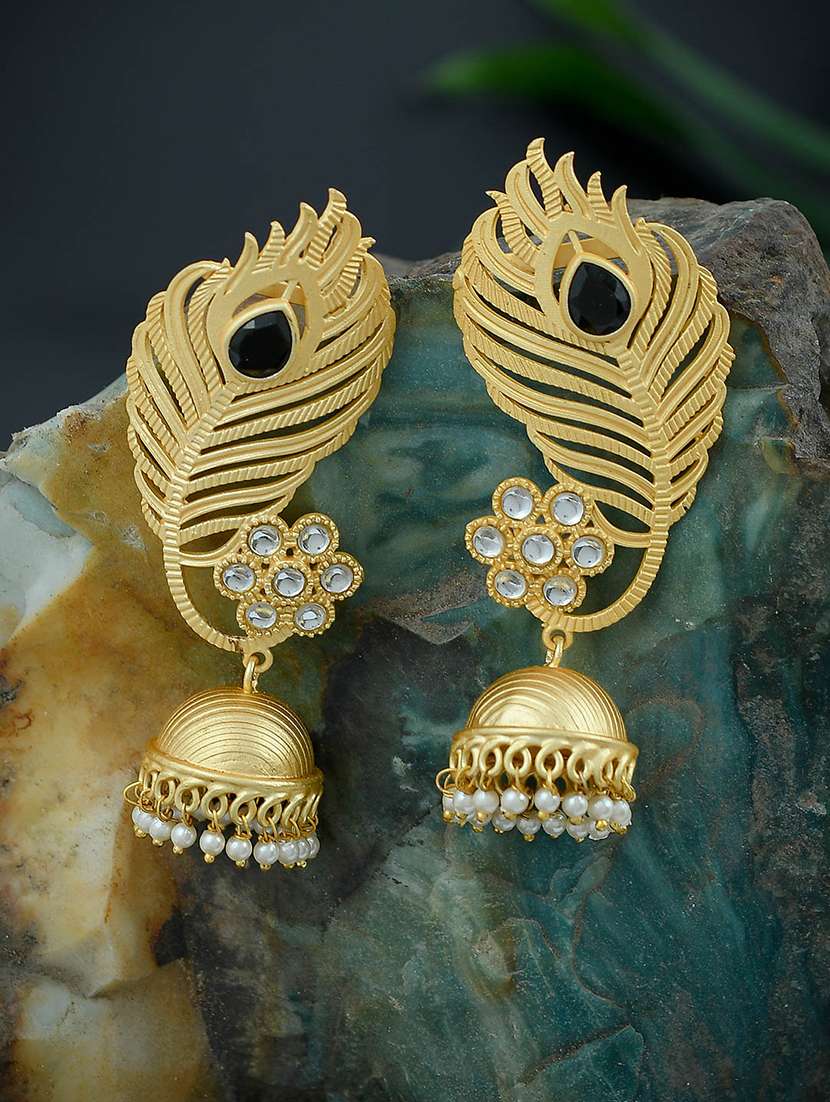 gold brass jhumka earring - 17473984 -  Standard Image - 1