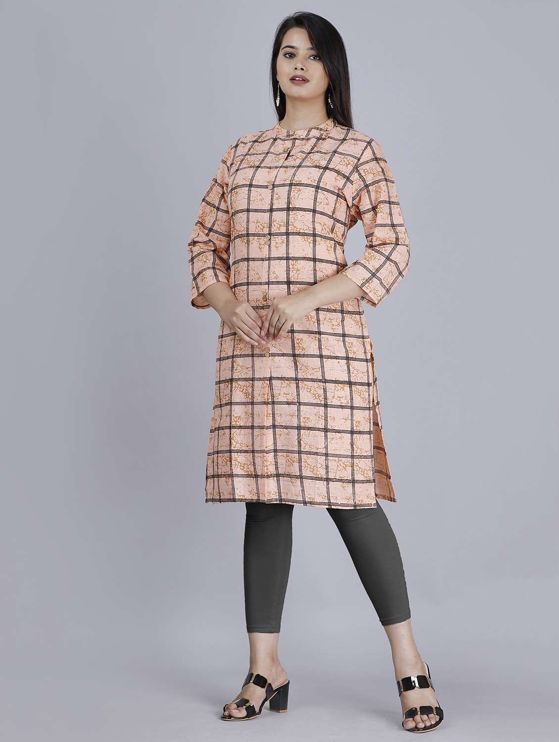 check print straight kurta