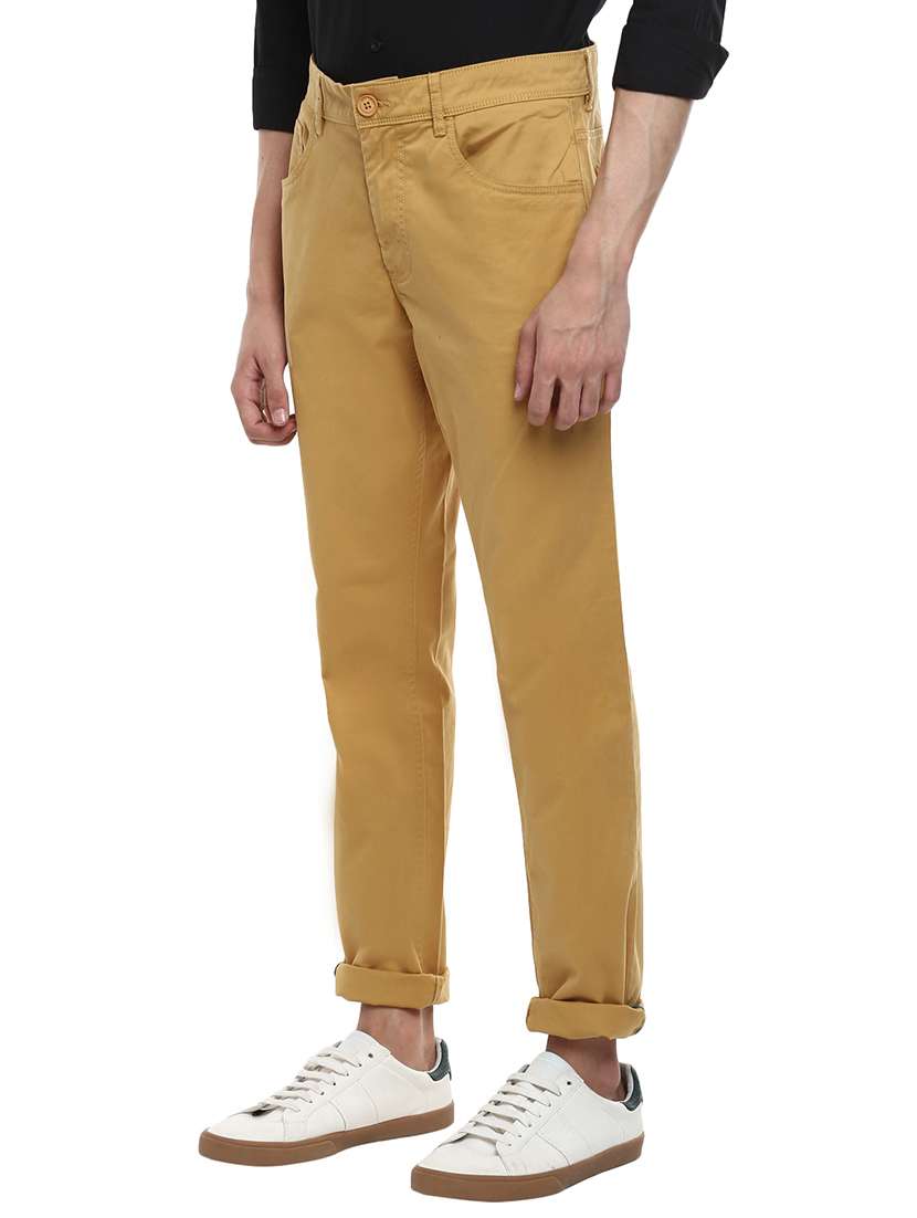 beige solid flat front casual trouser - 17474761 -  Standard Image - 1