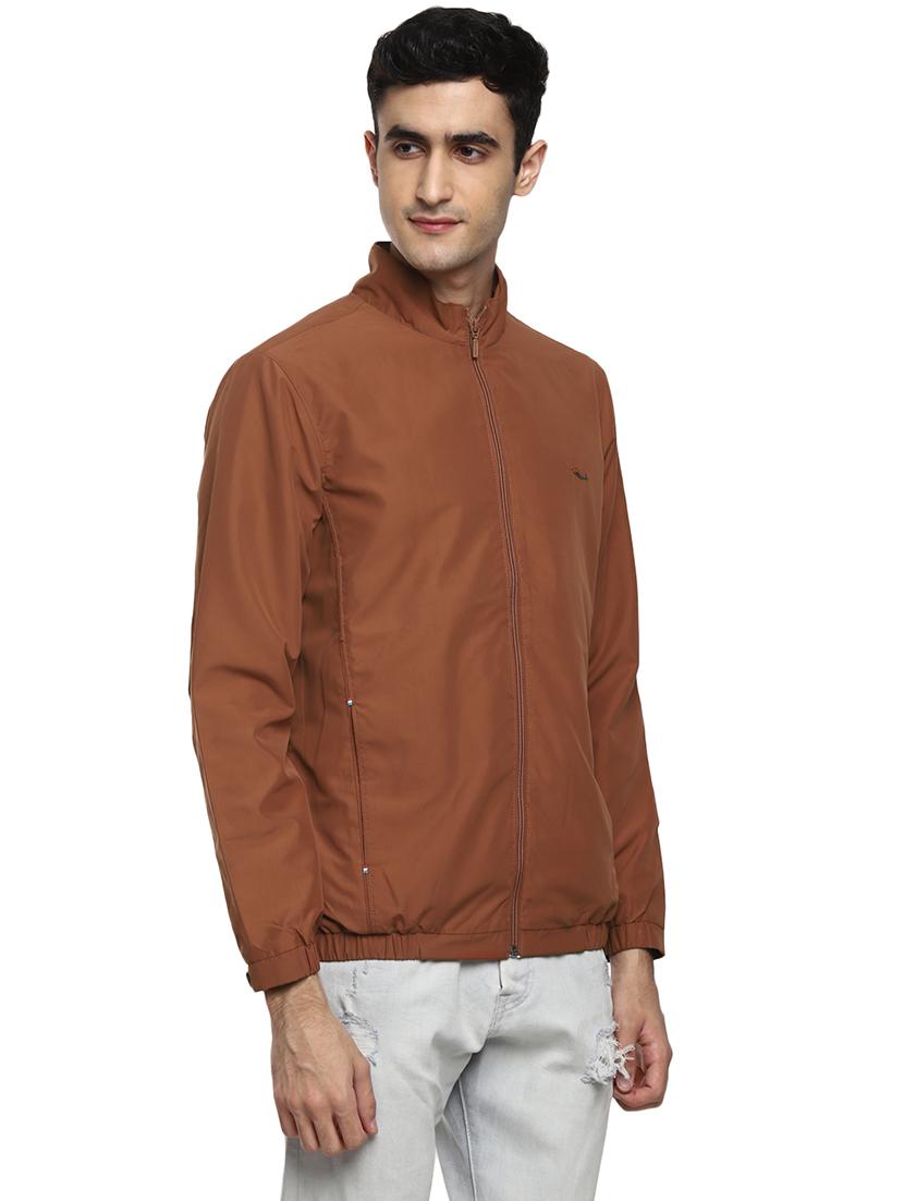 brown solid casual jacket - 17474846 - Standard Image - 1