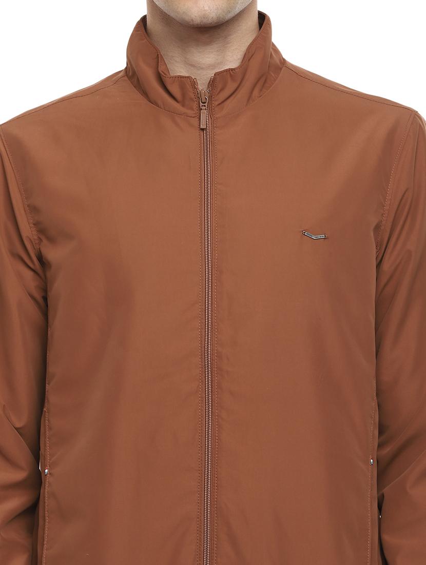 brown solid casual jacket - 17474846 - Standard Image - 4