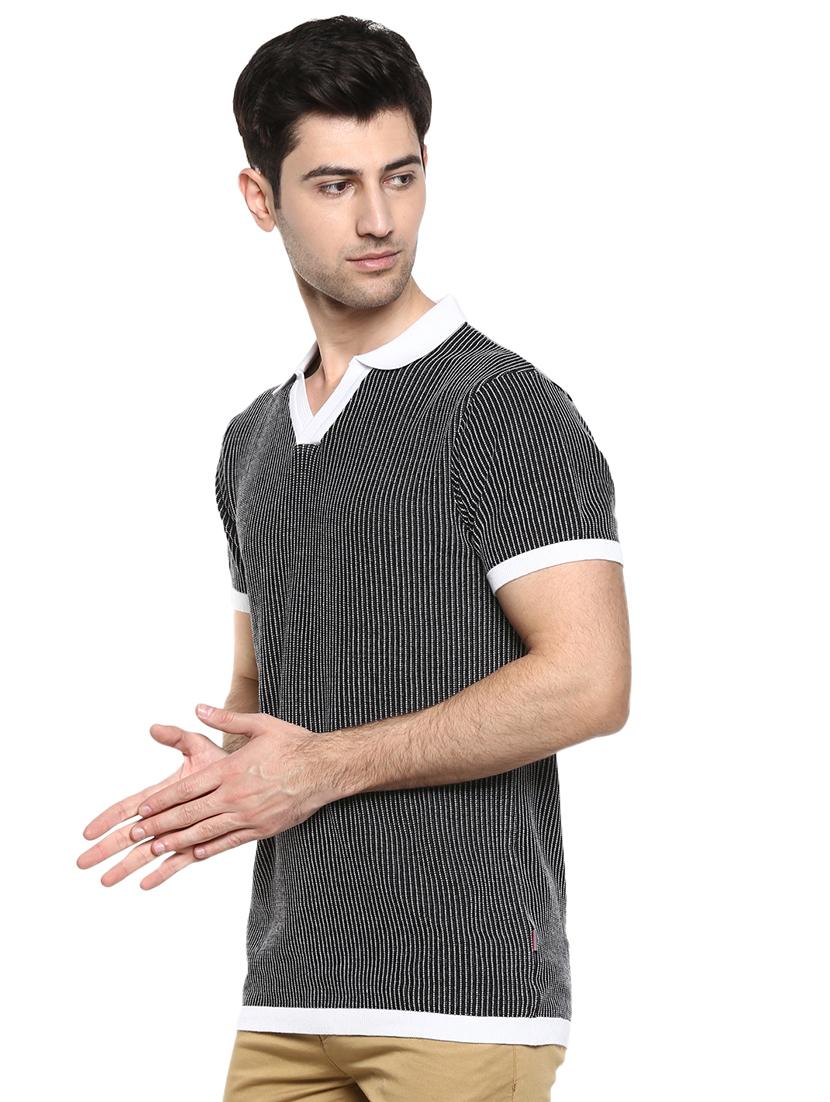 black striped collared t-shirt - 17475091 - Standard Image - 1