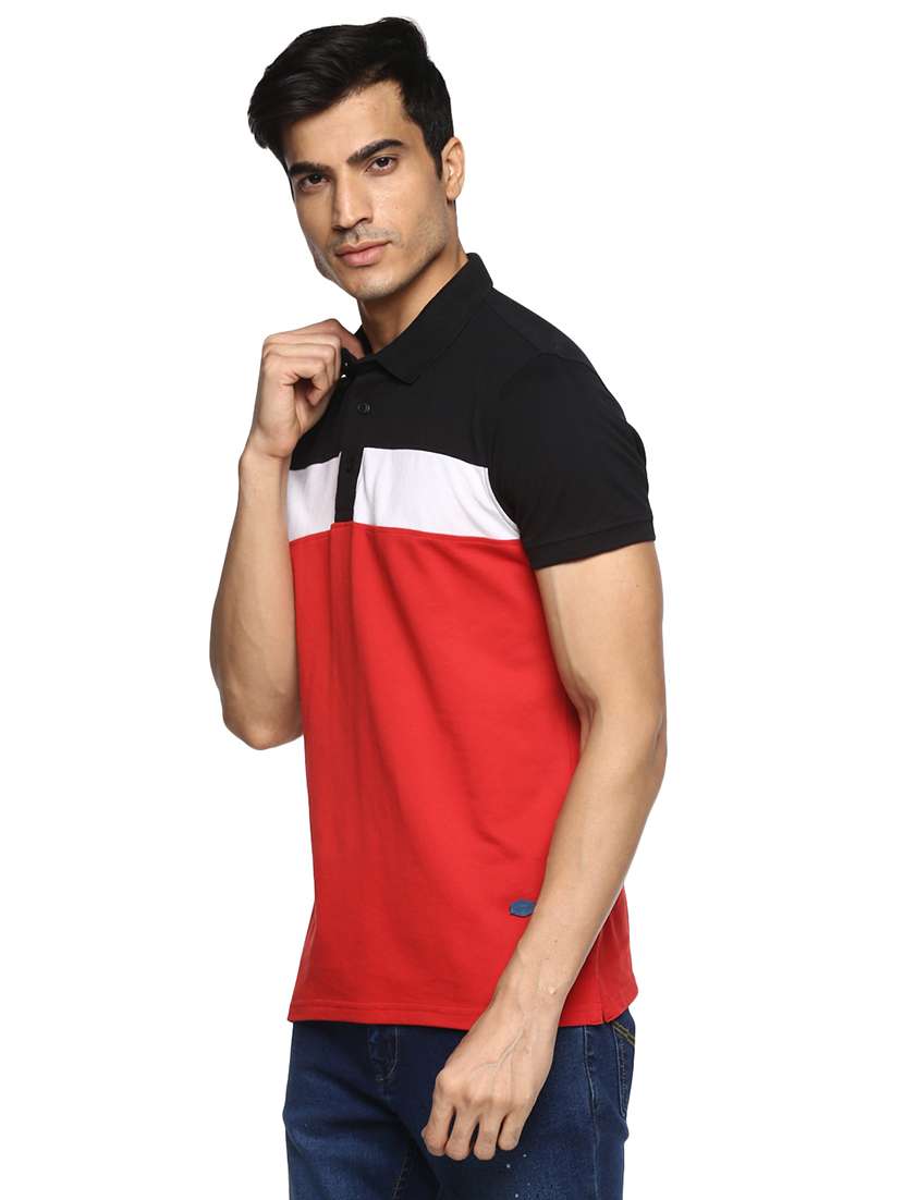 red color block polo t-shirt - 17475096 - Standard Image - 1