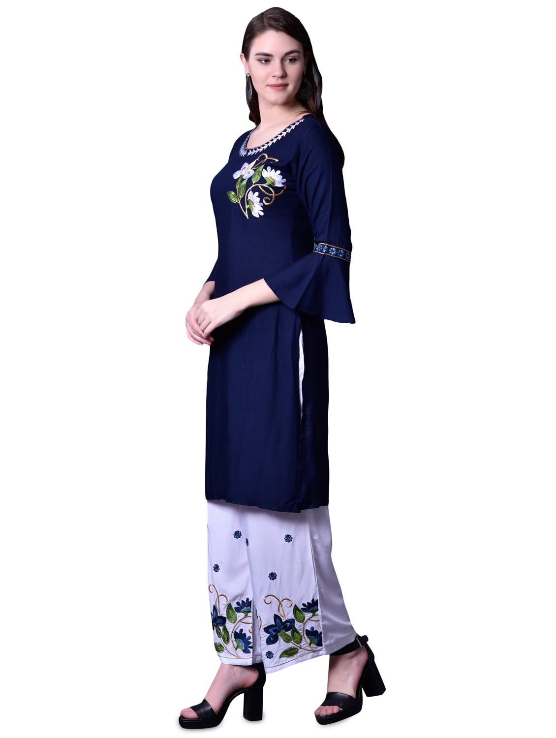 embroidered kurta palazzo set - 17476059 - Standard Image - 1