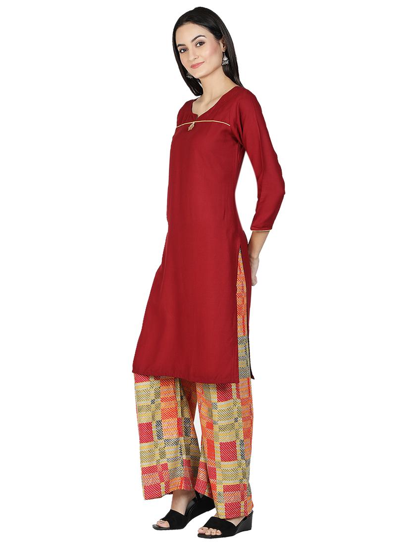 solid kurta palazzo set - 17476065 - Standard Image - 1