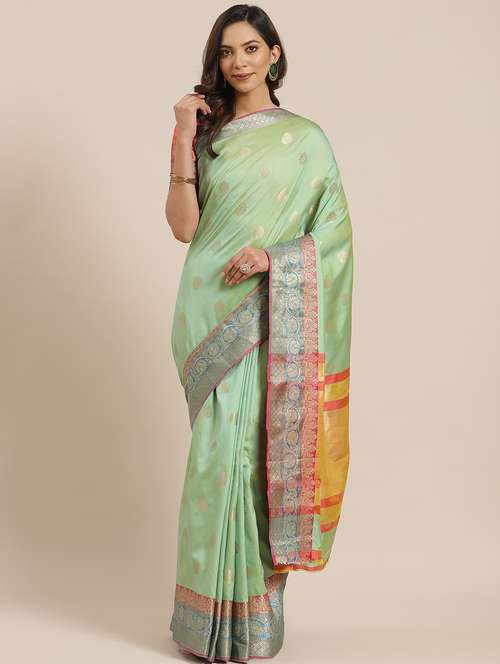 neo mint banarasi saree with blouse - 17476346 - Standard Image - 0