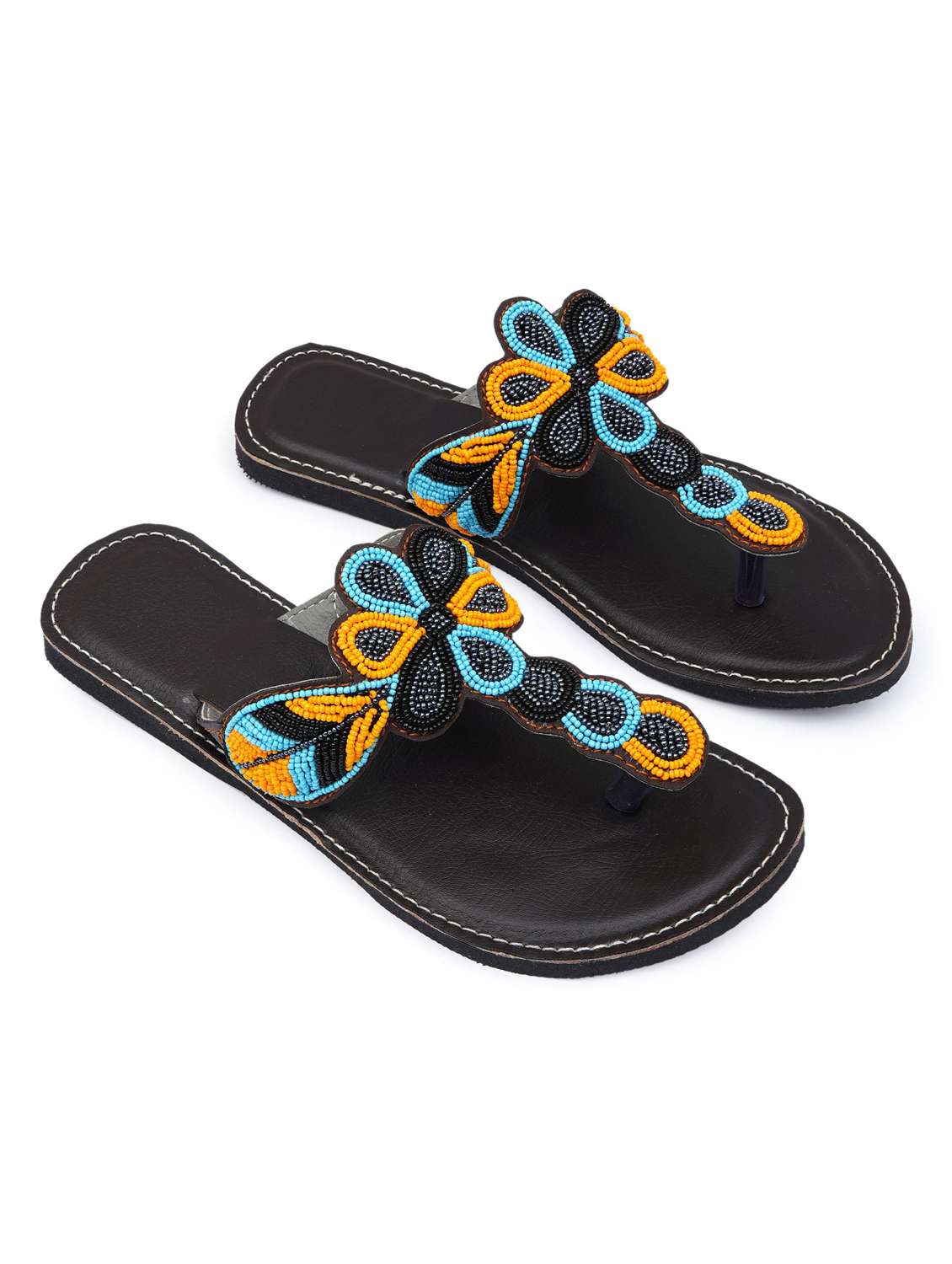 black synthetic open thong kolhapuris