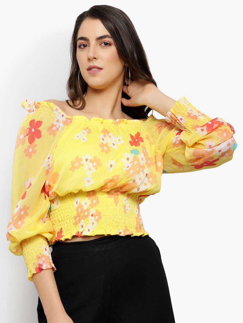 smocked waist floral top 