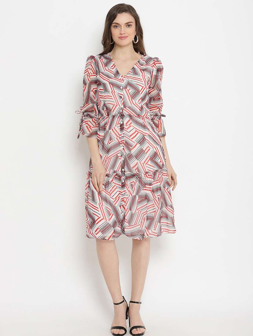 v-neck abstract a-line dress