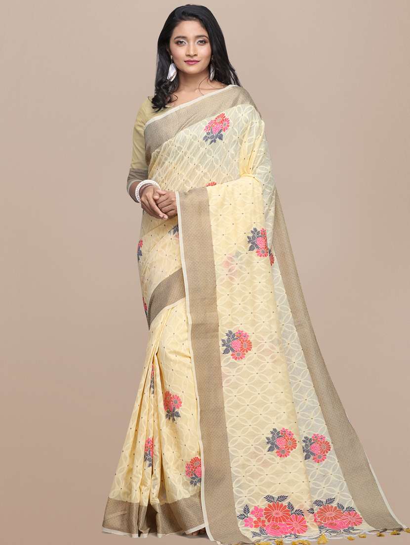 floral chanderi saree with blouse