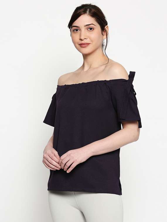 off shoulder solid top - 17483379 -  Standard Image - 1