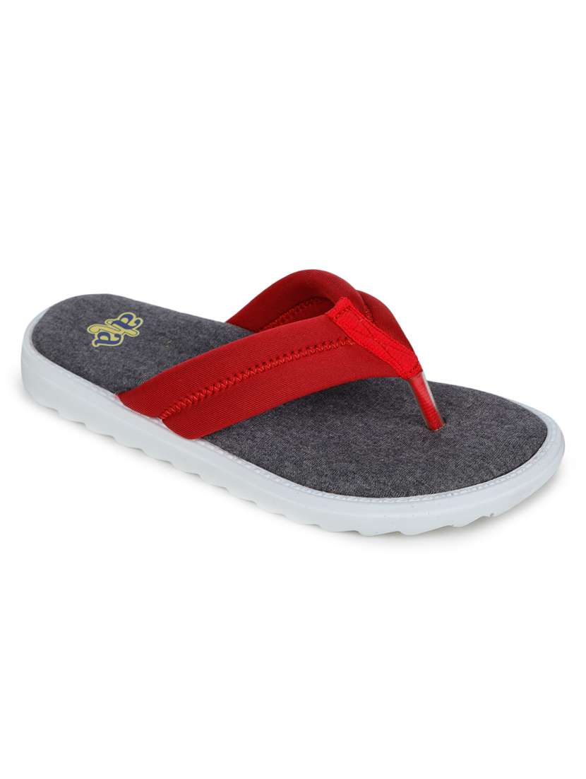 red fabric slippers flip flops