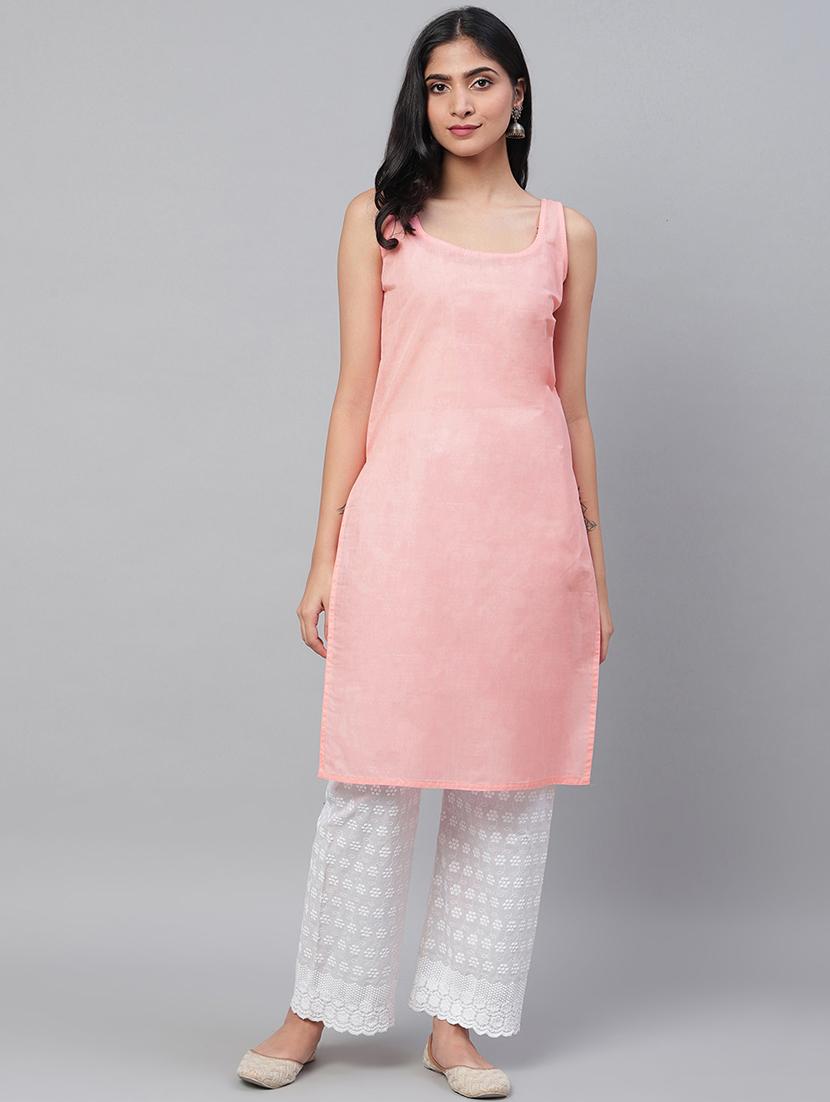 ada hand embroidered peach chikankari kurta with gota patti work & matching slip - 17484778 -  Standard Image - 4