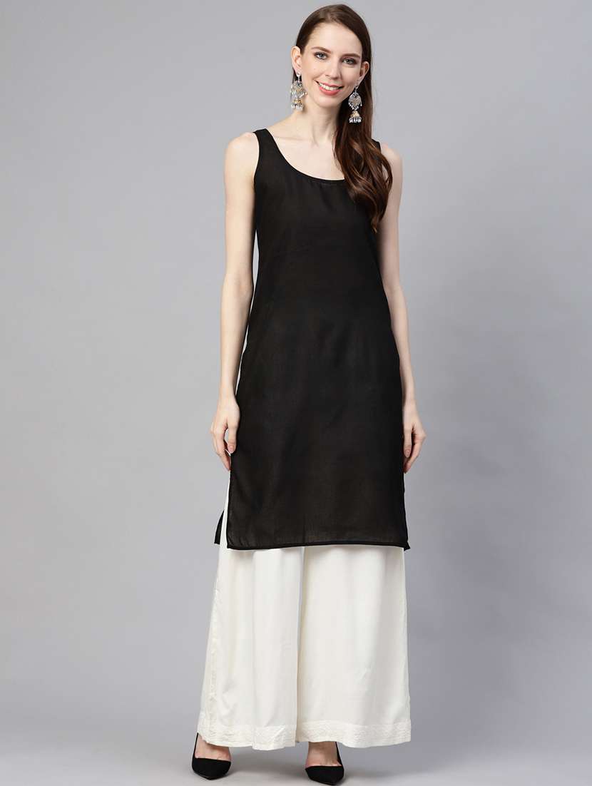 ada hand embroidered black chikankari kurta with gota patti work & matching slip - 17484780 -  Standard Image - 4