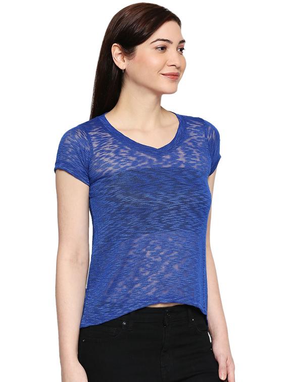 asymmetric hem melange tee - 17484794 - Standard Image - 1