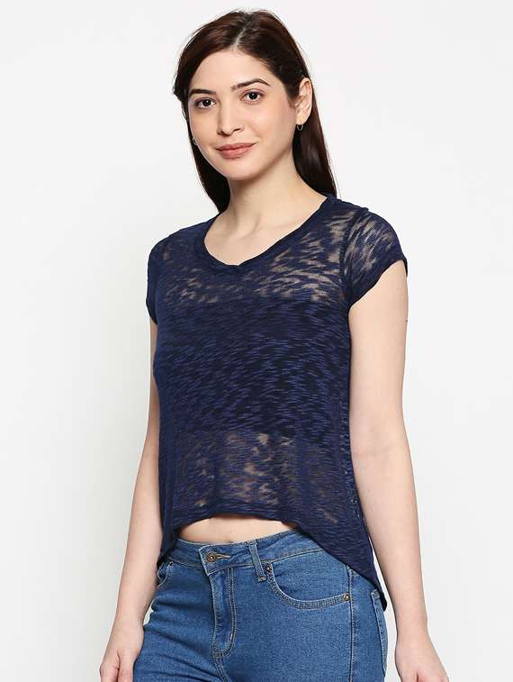asymmetric hem melange tee - 17484795 -  Standard Image - 1