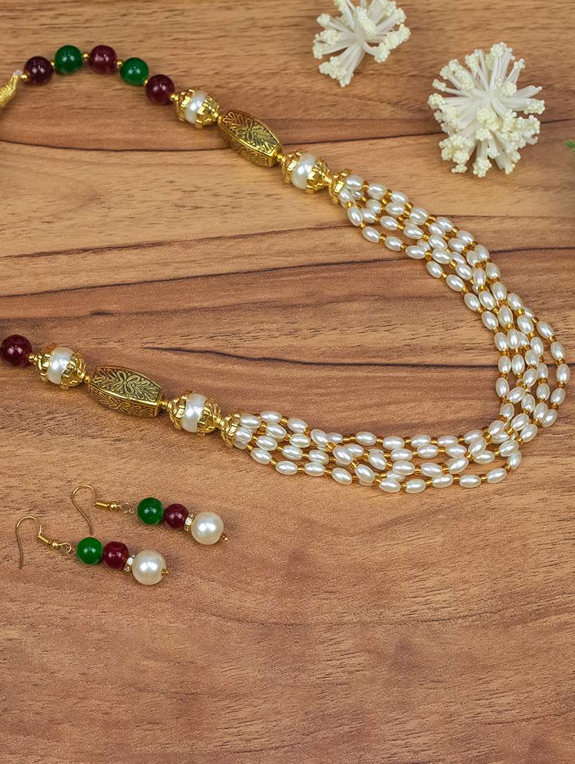 pearl brass short necklaces with earring