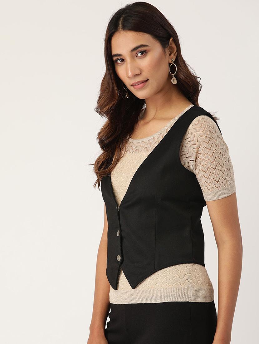 women solids v-neck waist coat - 17490462 - Standard Image - 1