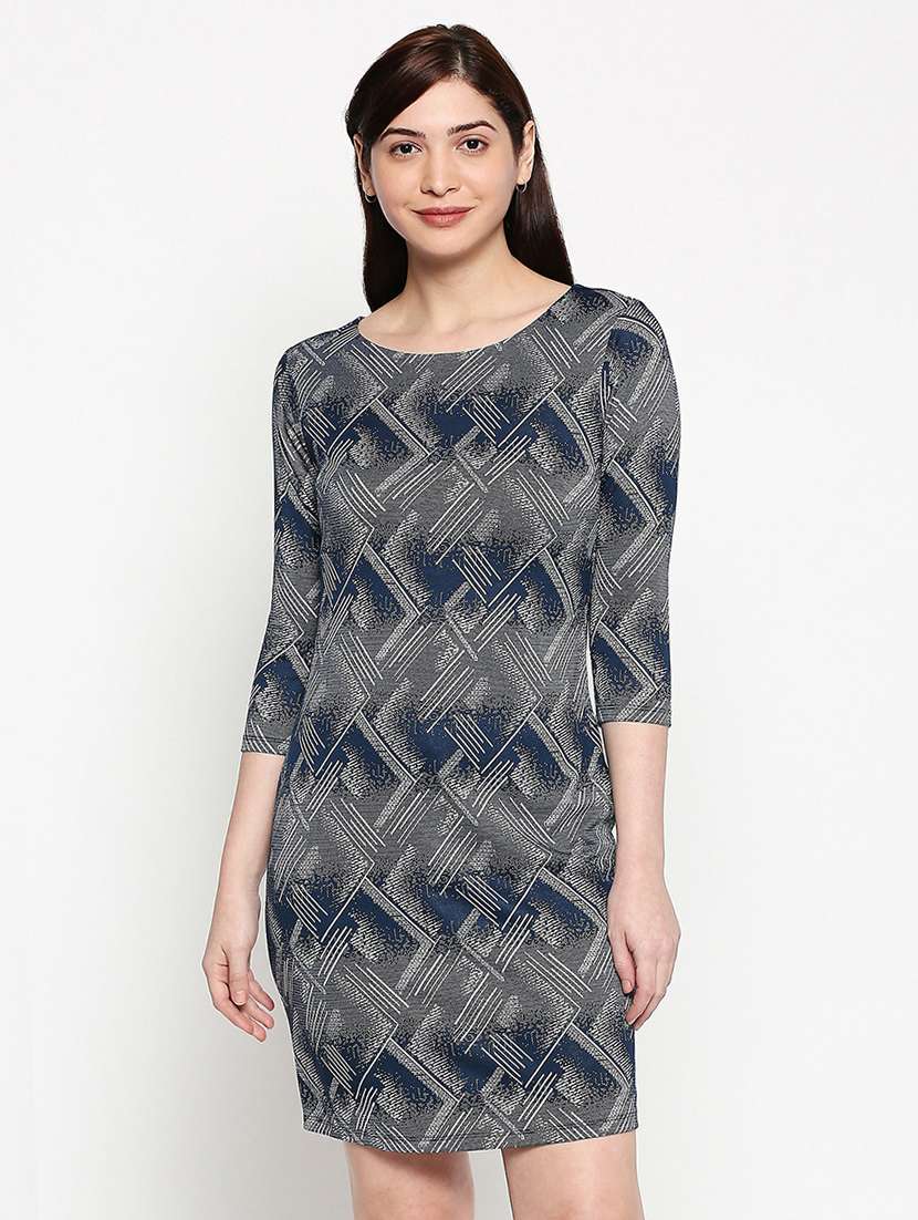 round neck abstract sheath dress
