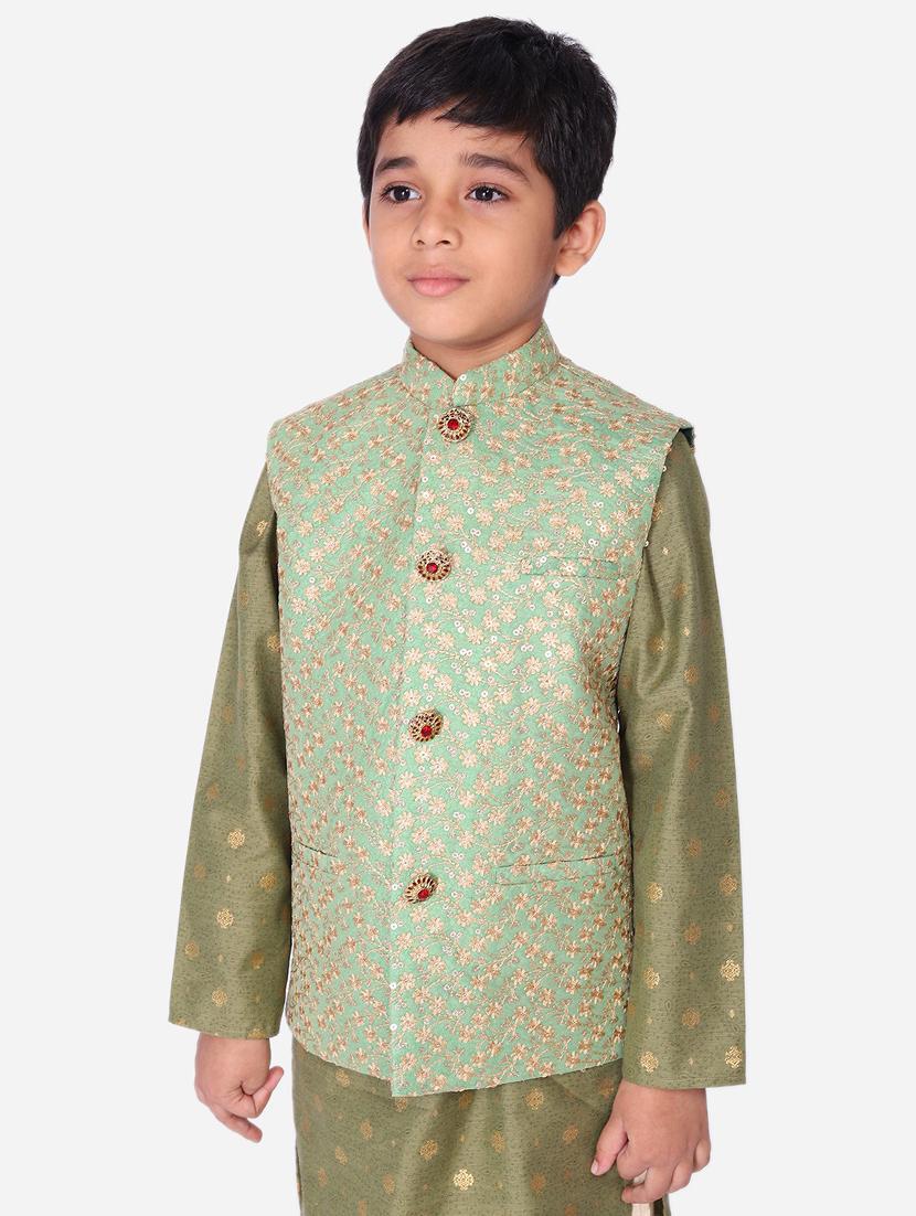 green silk blend nehru jacket - 17493101 -  Standard Image - 1