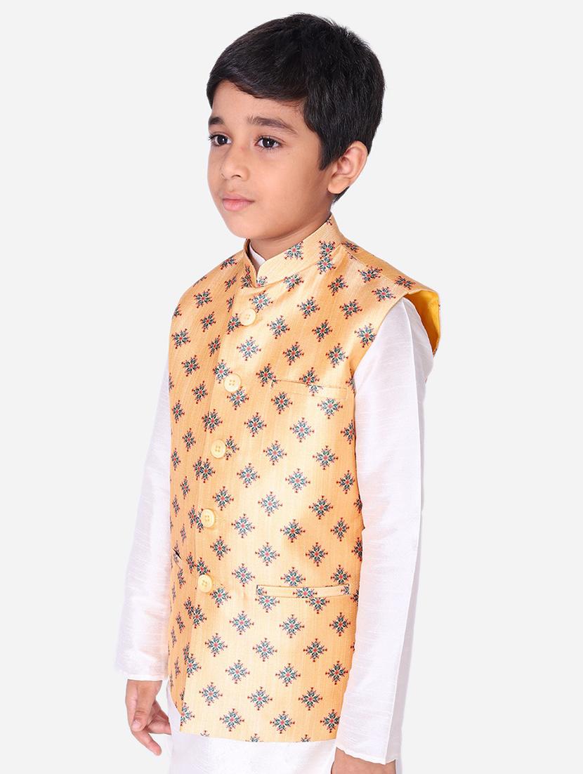 yellow silk blend nehru jacket - 17493108 - Standard Image - 1