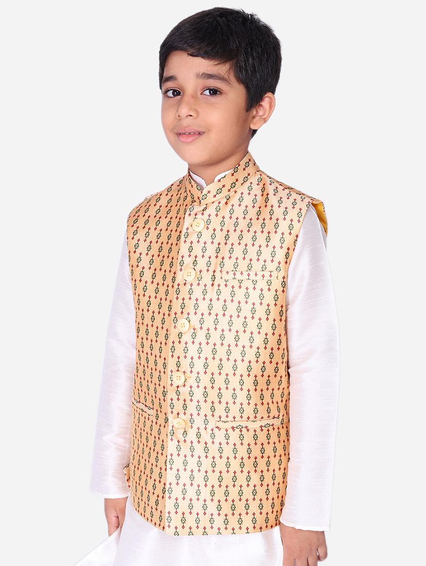 yellow silk blend nehru jacket - 17493109 - Standard Image - 1