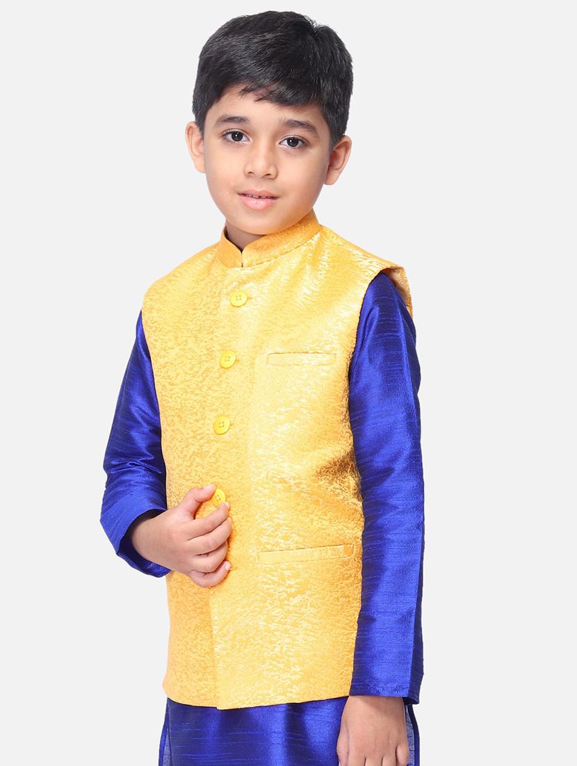 yellow silk blend nehru jacket - 17493119 - Standard Image - 1