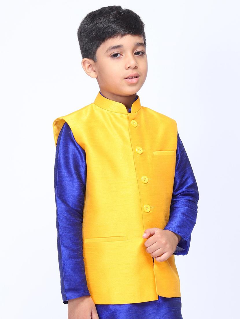 yellow silk blend nehru jacket - 17493123 - Standard Image - 1
