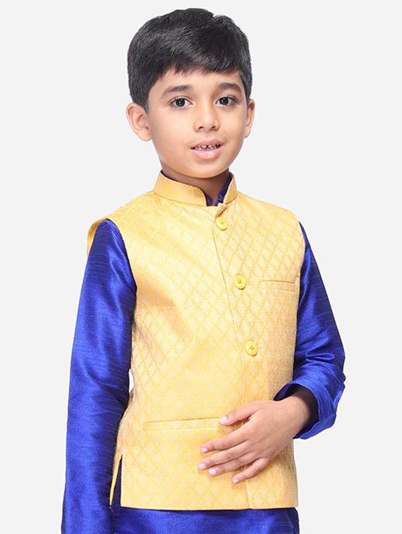 yellow silk blend nehru jacket - 17493148 - Standard Image - 1