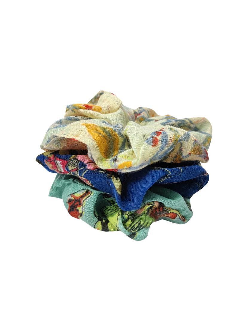 aditi wasan set of 3 printed scrunchies in multi-color, blue and green color - 17495788 - Standard Image - 1