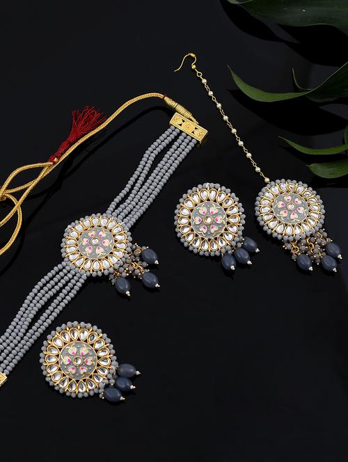 grey tone brass necklaces with earring - 17498193 -  Standard Image - 0