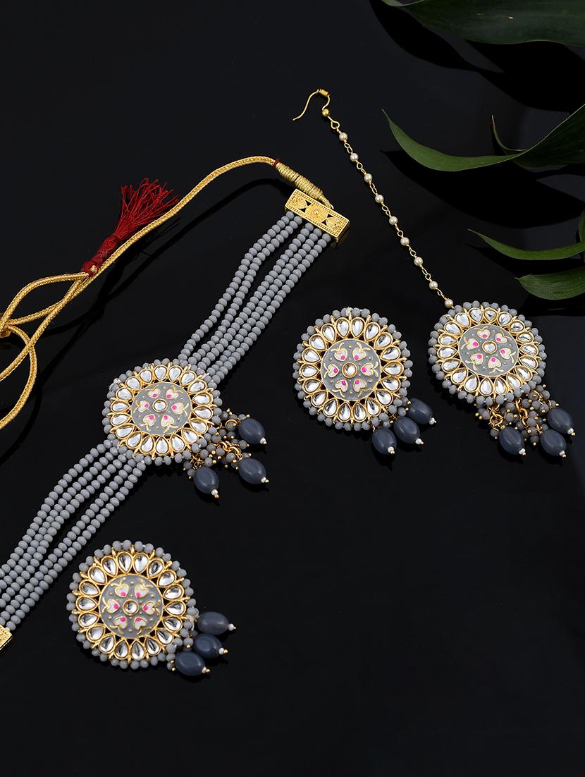 grey tone brass necklaces with earring