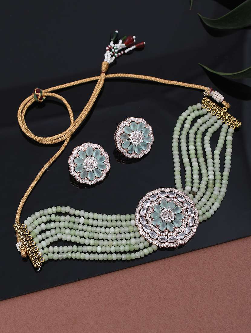 green tone brass necklaces with earring