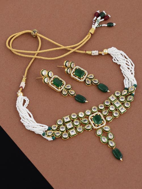 green tone brass choker necklace with earing - 17498481 - Standard Image - 0