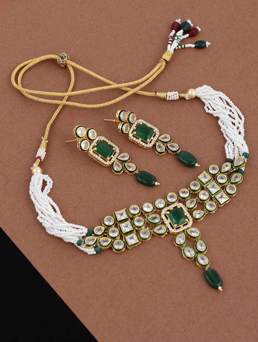 green tone brass choker necklace with earing - 17498481 - Zoom Image - 0