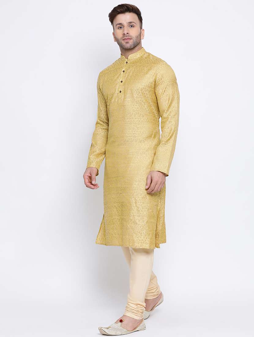 yellow jacquard long kurta - 17499031 - Standard Image - 1