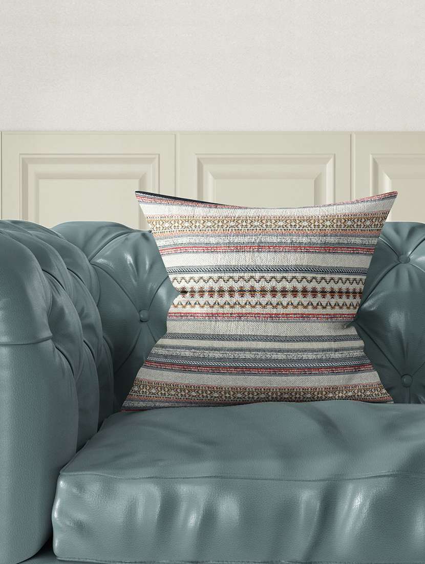 bianca tweed handloom luxury cushion cover with rich-tuxture [zipper closing on back] -1pc set- handmade-beige/multi