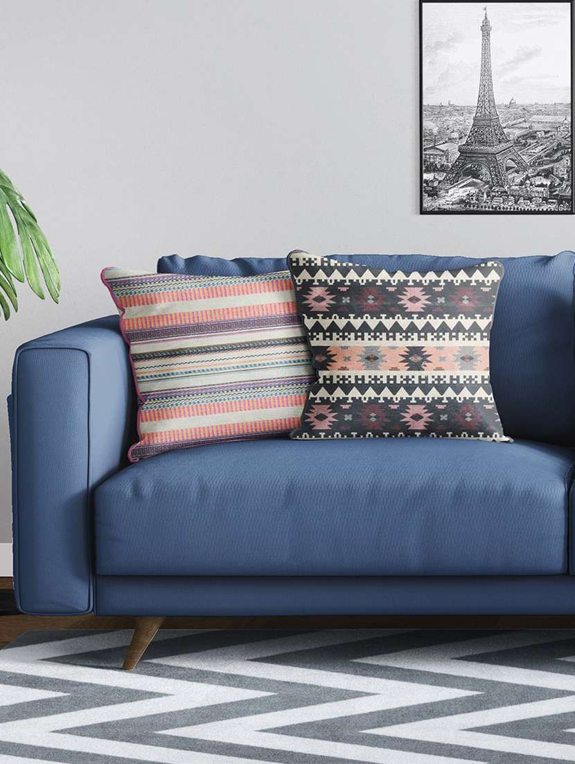 bianca tweed handloom luxury cushion cover with rich-texture [zipper closing on back] -2pc set- abstract-multi